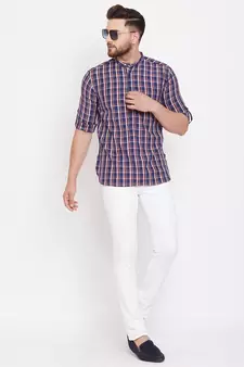 Blue plain pure cotton men-kurtas