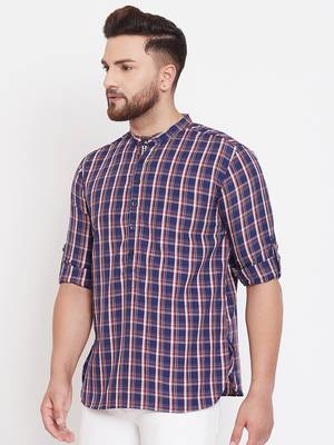 Blue plain pure cotton men-kurtas 4