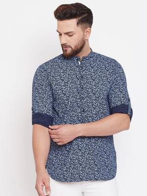 Blue plain pure cotton men-kurtas 1