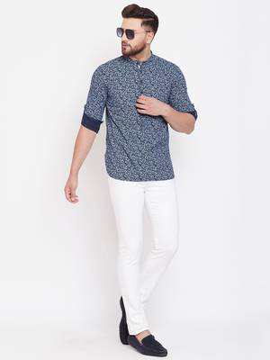 Blue plain pure cotton men-kurtas 2