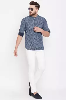 Blue plain pure cotton men-kurtas