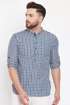 Blue plain pure cotton men-kurtas