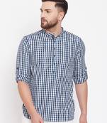 Blue plain pure cotton men-kurtas