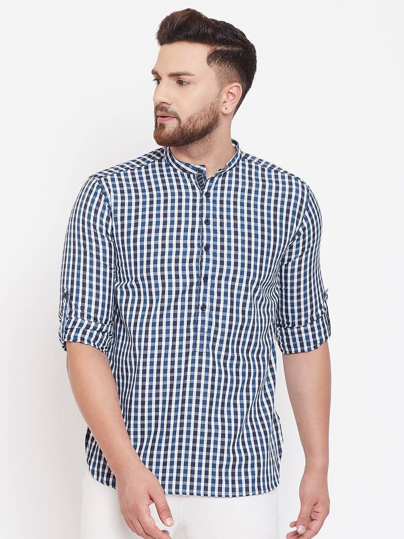 Blue plain pure cotton men-kurtas