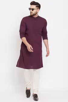 Maroon plain pure viscose rayon men-kurtas