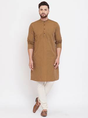 Brown plain pure cotton men-kurtas 1