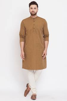 Brown plain pure cotton men-kurtas