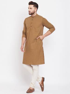Brown plain pure cotton men-kurtas 4