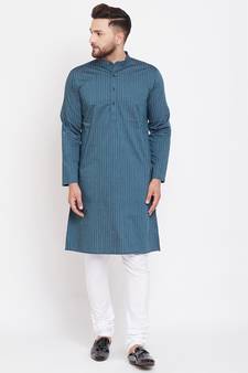Blue plain pure cotton men-kurtas