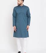 Blue plain pure cotton men-kurtas