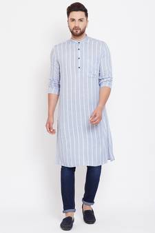 Blue plain pure cotton men-kurtas