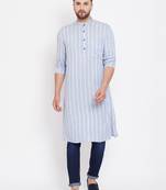 Blue plain pure cotton men-kurtas