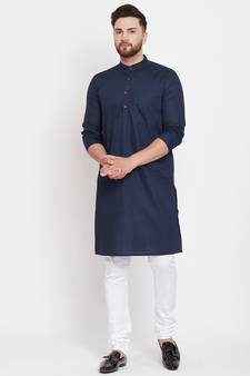 Blue plain pure cotton men-kurtas