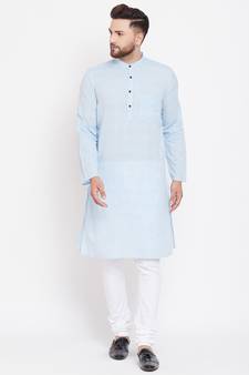 Blue plain pure cotton men-kurtas