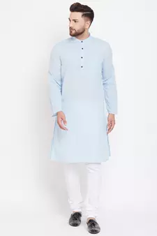 Blue plain pure cotton men-kurtas
