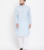 Blue plain pure cotton men-kurtas