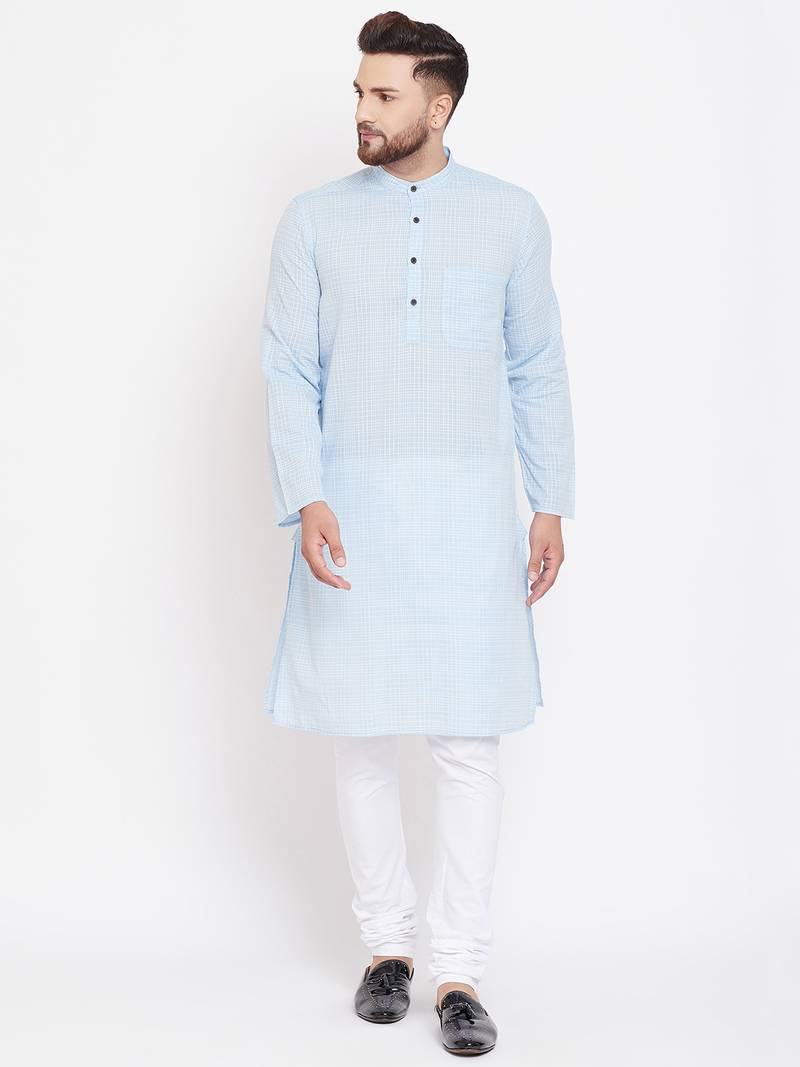 Blue plain pure cotton men-kurtas