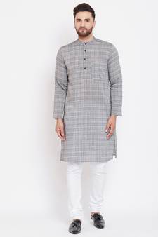 Grey plain pure cotton men-kurtas