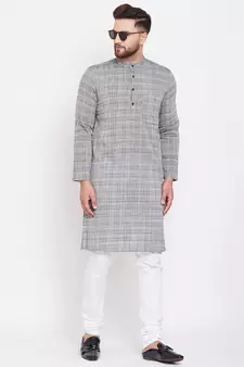 Grey plain pure cotton men-kurtas