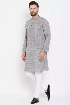 Grey plain pure cotton men-kurtas