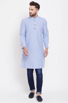 Blue plain pure cotton men-kurtas