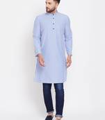 Blue plain pure cotton men-kurtas