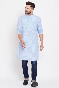 Blue plain pure cotton men-kurtas
