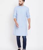 Blue plain pure cotton men-kurtas
