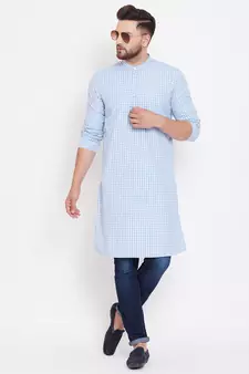 Blue plain pure cotton men-kurtas