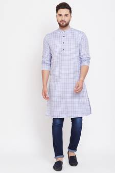 Blue plain pure cotton men-kurtas