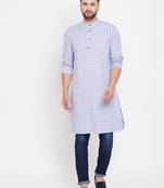 Blue plain pure cotton men-kurtas