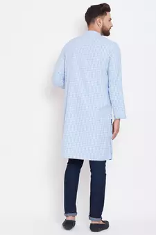 Blue plain pure cotton men-kurtas
