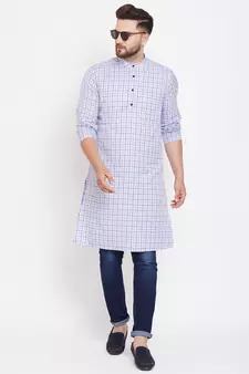 Blue plain pure cotton men-kurtas