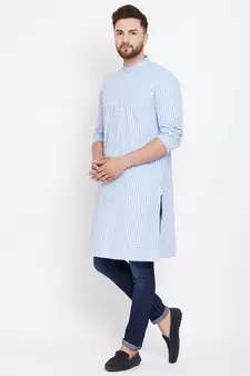 Blue plain pure cotton men-kurtas