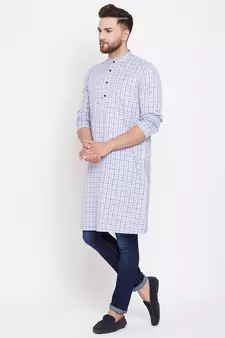 Blue plain pure cotton men-kurtas