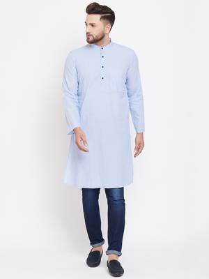 Blue plain pure cotton men-kurtas 1