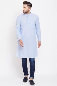 Blue plain pure cotton men-kurtas