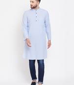 Blue plain pure cotton men-kurtas