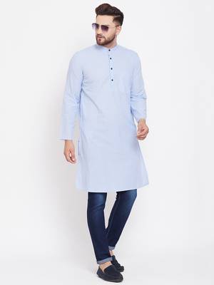 Blue plain pure cotton men-kurtas 2