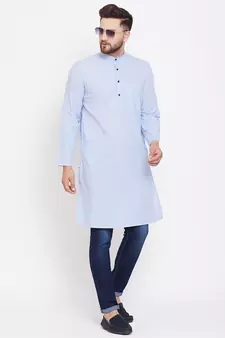 Blue plain pure cotton men-kurtas