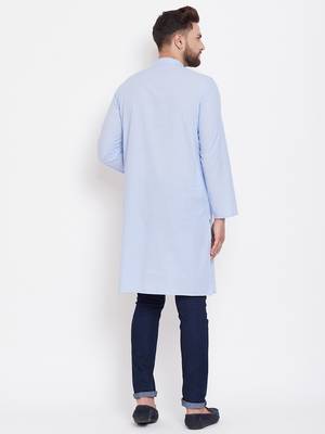 Blue plain pure cotton men-kurtas 3