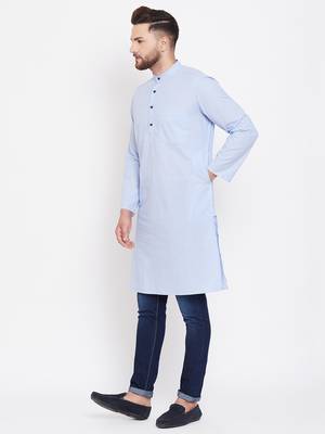 Blue plain pure cotton men-kurtas 4
