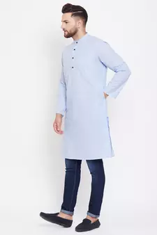 Blue plain pure cotton men-kurtas