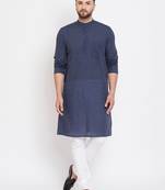 Blue plain pure cotton men-kurtas