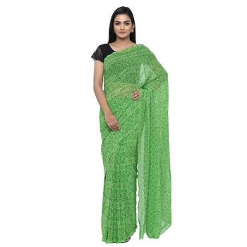 Light green printed faux georgette saree with blouse 1