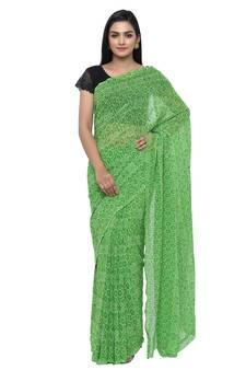 Light green printed faux georgette saree with blouse