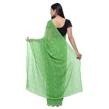Light green printed faux georgette saree with blouse 2