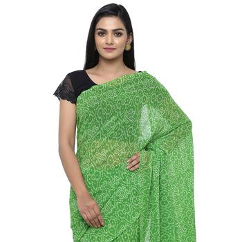 Light green printed faux georgette saree with blouse 3