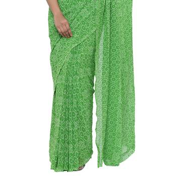 Light green printed faux georgette saree with blouse 4