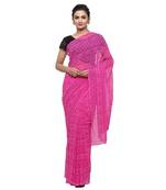Pink printed faux georgette saree with blouse
